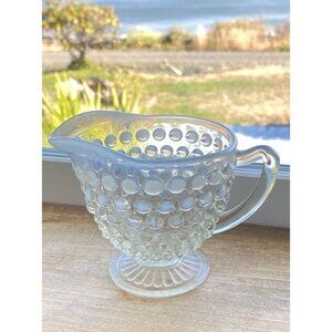 Fenton Moonstone Opalescent Creamer Mini Pitcher Hobnail Glass Vintage